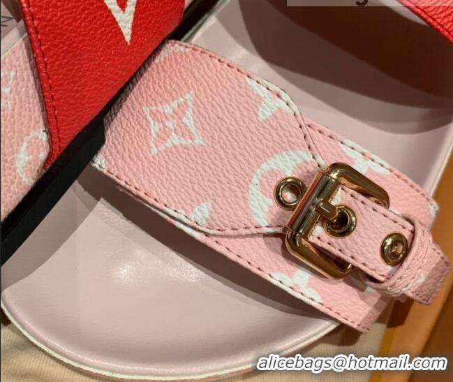 Discount Louis Vuitton Bom Dia Monogram Canvas Flat Slide Sandals Pink/Red 032579