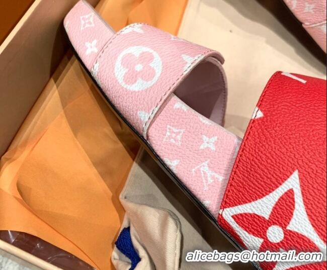 Discount Louis Vuitton Bom Dia Monogram Canvas Flat Slide Sandals Pink/Red 032579