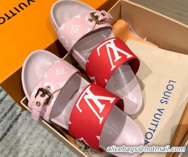 Discount Louis Vuitton Bom Dia Monogram Canvas Flat Slide Sandals Pink/Red 032579