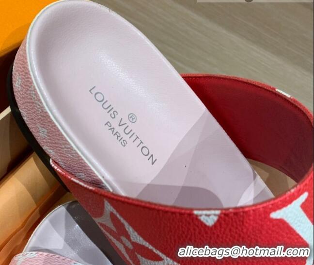 Discount Louis Vuitton Bom Dia Monogram Canvas Flat Slide Sandals Pink/Red 032579