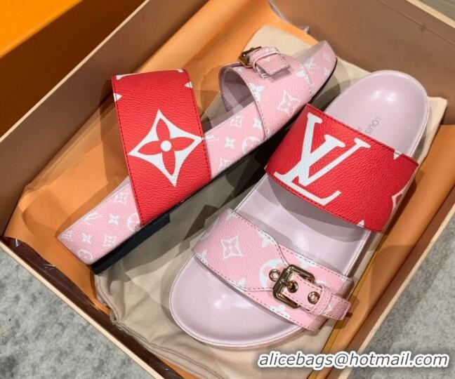 Discount Louis Vuitton Bom Dia Monogram Canvas Flat Slide Sandals Pink/Red 032579