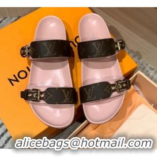 Sumptuous Louis Vuitton Bom Dia Monogram Canvas Flat Slide Sandals Brown/Pink 032580