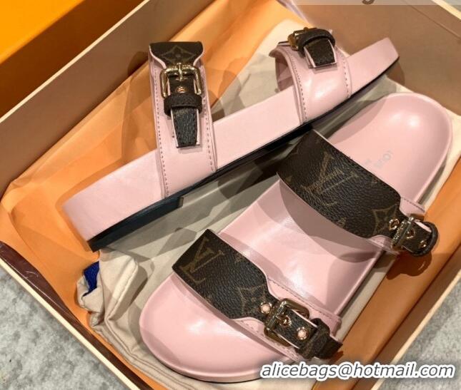 Sumptuous Louis Vuitton Bom Dia Monogram Canvas Flat Slide Sandals Brown/Pink 032580