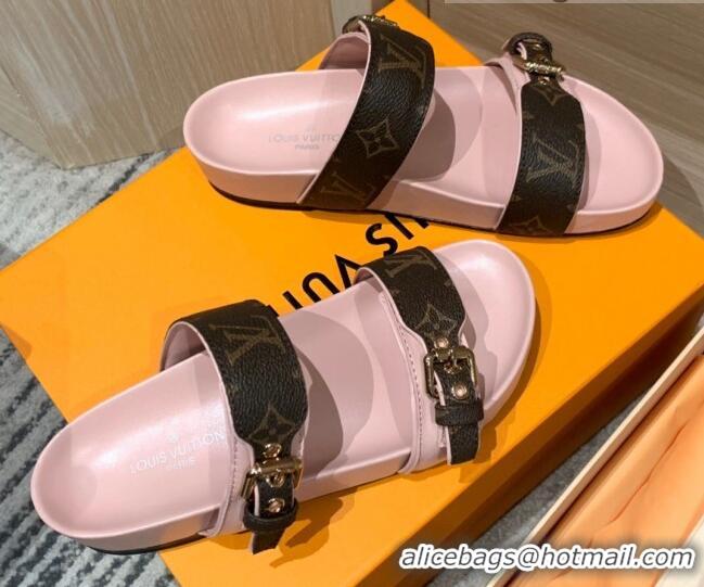 Sumptuous Louis Vuitton Bom Dia Monogram Canvas Flat Slide Sandals Brown/Pink 032580