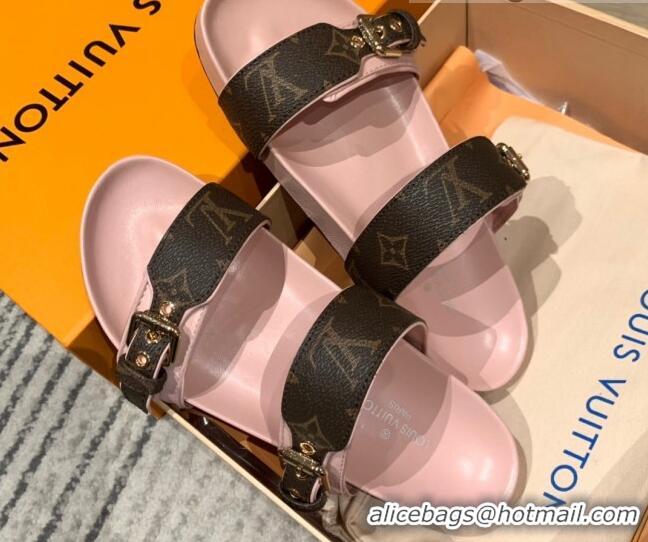 Sumptuous Louis Vuitton Bom Dia Monogram Canvas Flat Slide Sandals Brown/Pink 032580