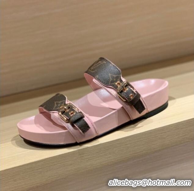 Sumptuous Louis Vuitton Bom Dia Monogram Canvas Flat Slide Sandals Brown/Pink 032580