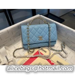 Good Product Chanel mini Shoulder Bag Grained Calfskin&Gold-Tone Metal AP2804 light blue