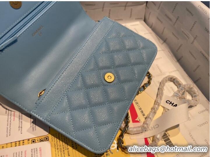 Good Product Chanel mini Shoulder Bag Grained Calfskin&Gold-Tone Metal AP2804 light blue