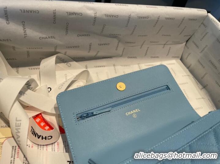 Good Product Chanel mini Shoulder Bag Grained Calfskin&Gold-Tone Metal AP2804 light blue