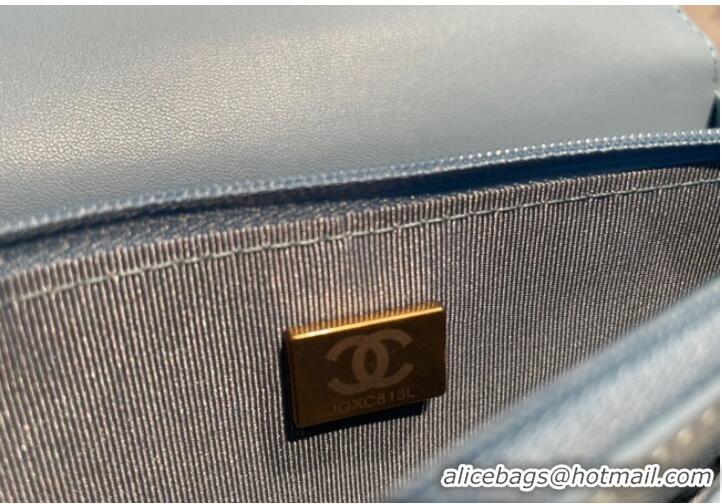 Good Product Chanel mini Shoulder Bag Grained Calfskin&Gold-Tone Metal AP2804 light blue