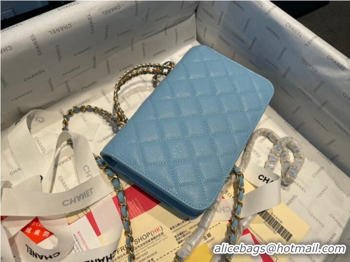 Good Product Chanel mini Shoulder Bag Grained Calfskin&Gold-Tone Metal AP2804 light blue