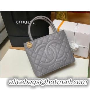 Shop Grade Chanel Tote Bag Grained Calfskin&Gold-Tone Metal AS1804 gray