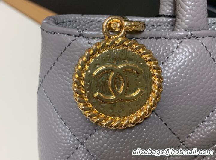 Shop Grade Chanel Tote Bag Grained Calfskin&Gold-Tone Metal AS1804 gray