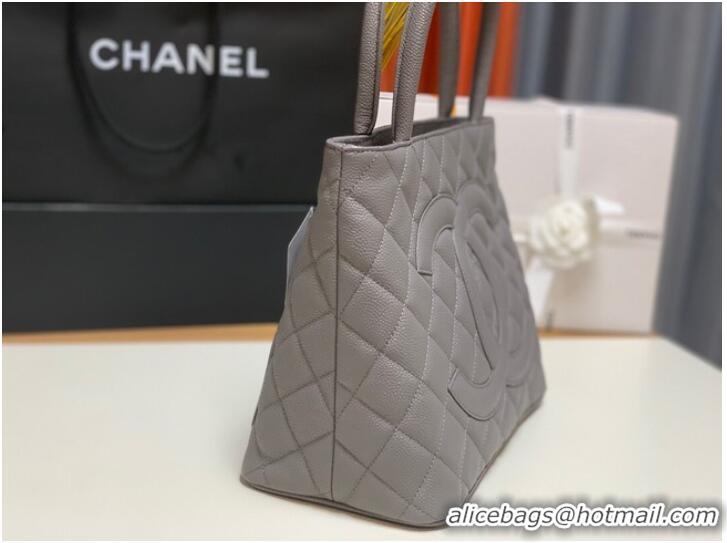 Shop Grade Chanel Tote Bag Grained Calfskin&Gold-Tone Metal AS1804 gray