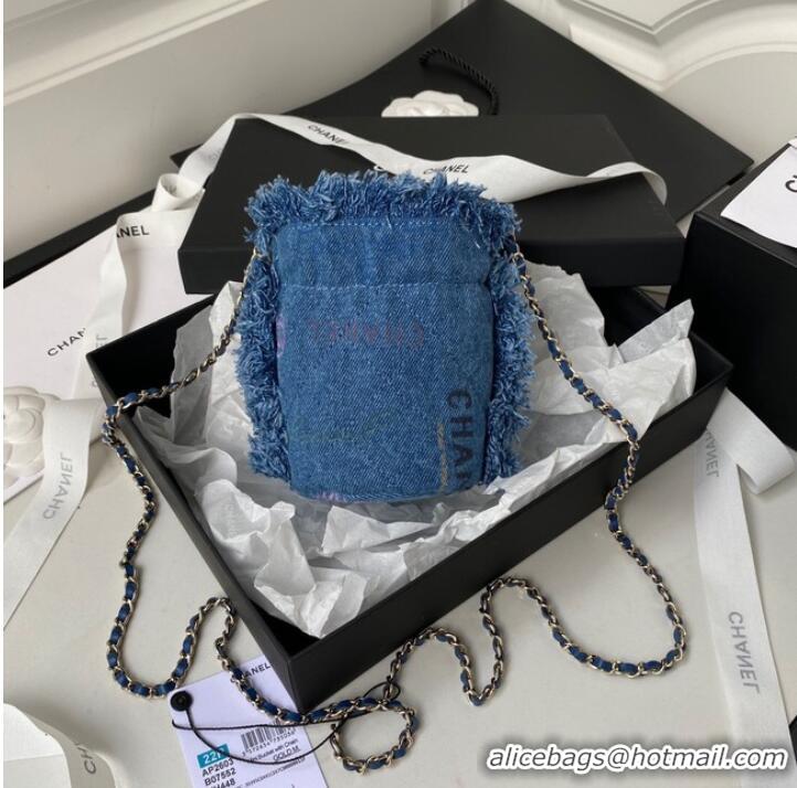 Super Quality Chanel mini Drawstring Bag Denim AP2603 blue