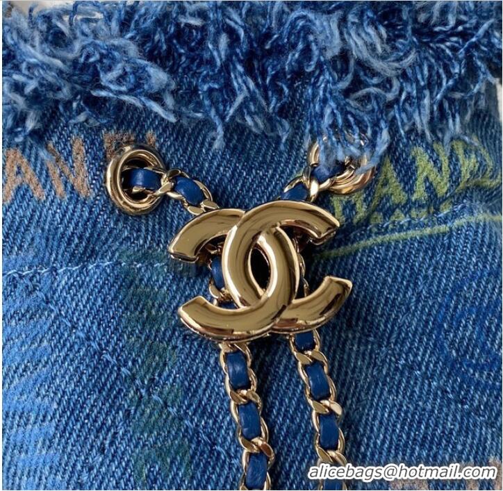 Super Quality Chanel mini Drawstring Bag Denim AP2603 blue