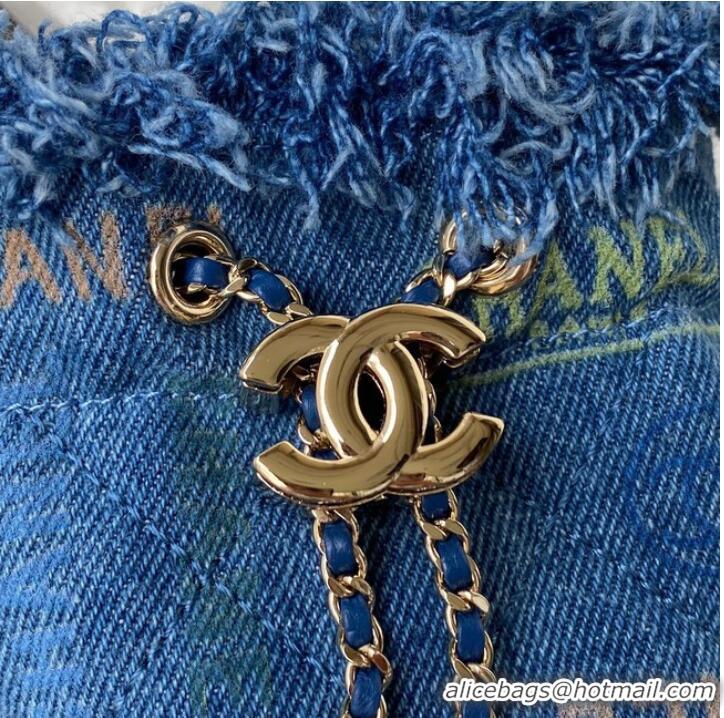 Super Quality Chanel mini Drawstring Bag Denim AP2603 blue