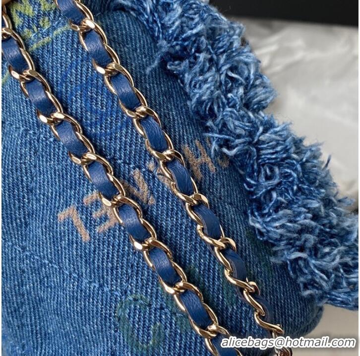 Super Quality Chanel mini Drawstring Bag Denim AP2603 blue