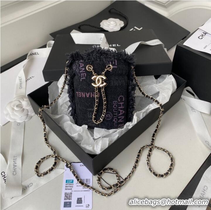 Top Grade Chanel mini Drawstring Bag Denim AP2603 dark blue