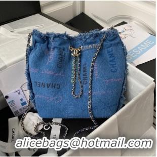 Famous Brand Chanel small Drawstring Bag Denim AS3027 blue