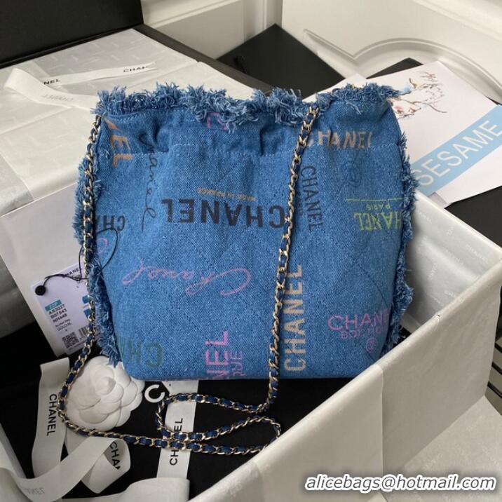 Famous Brand Chanel small Drawstring Bag Denim AS3027 blue