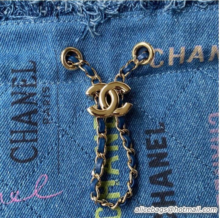 Famous Brand Chanel small Drawstring Bag Denim AS3027 blue