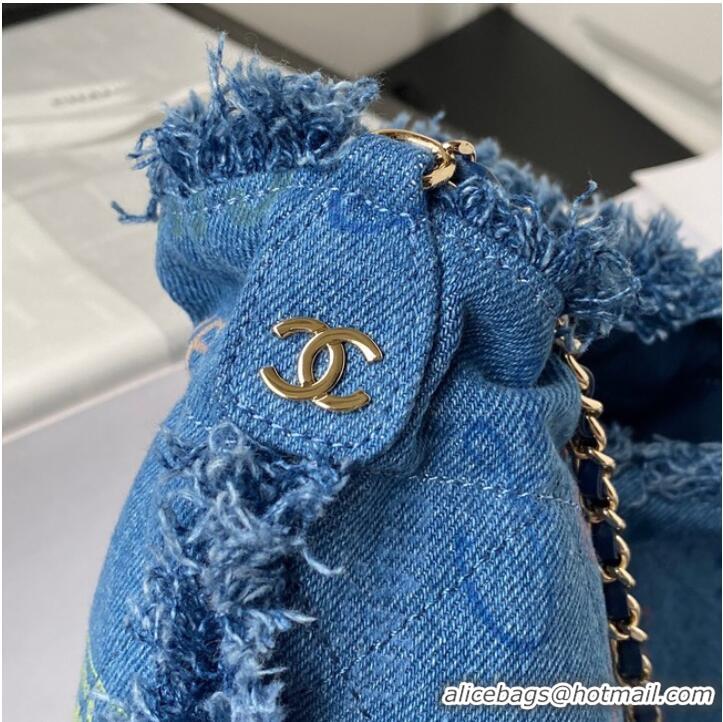 Famous Brand Chanel small Drawstring Bag Denim AS3027 blue