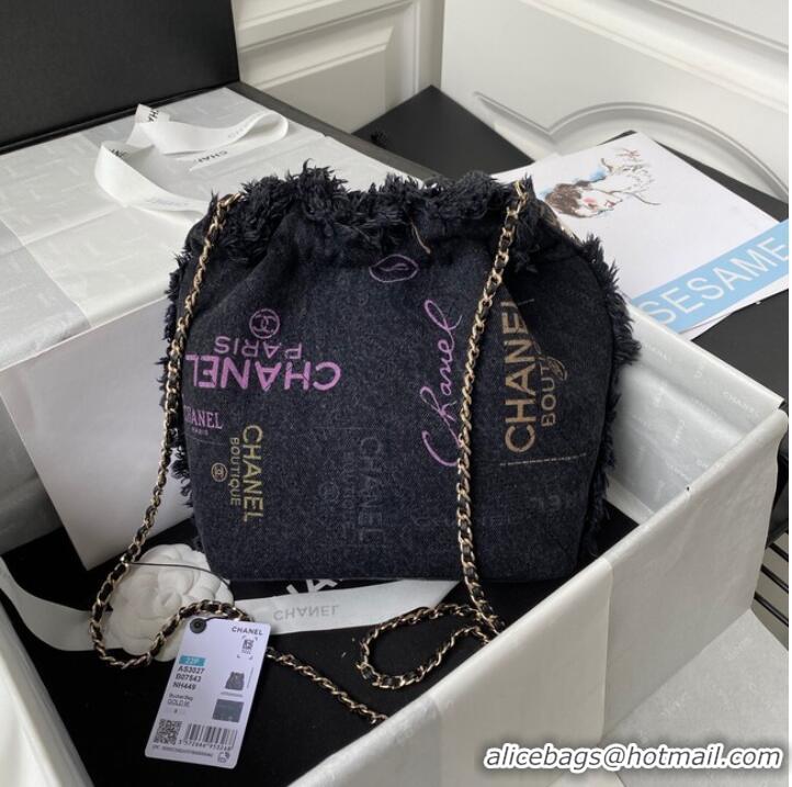 Reasonable Price Chanel small Drawstring Bag Denim AS3027 dark blue