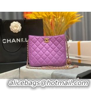 Buy Discount Chanel mini Shoulder Bag Lambskin&Gold-Tone Metal AS3259 purple