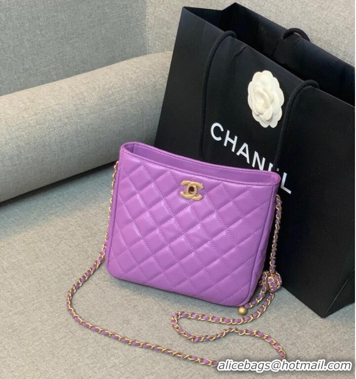 Buy Discount Chanel mini Shoulder Bag Lambskin&Gold-Tone Metal AS3259 purple