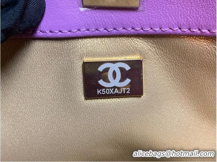 Buy Discount Chanel mini Shoulder Bag Lambskin&Gold-Tone Metal AS3259 purple