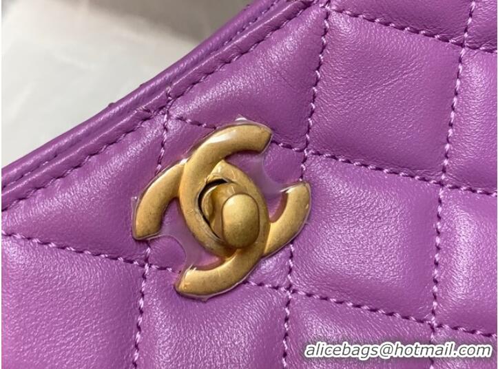 Buy Discount Chanel mini Shoulder Bag Lambskin&Gold-Tone Metal AS3259 purple