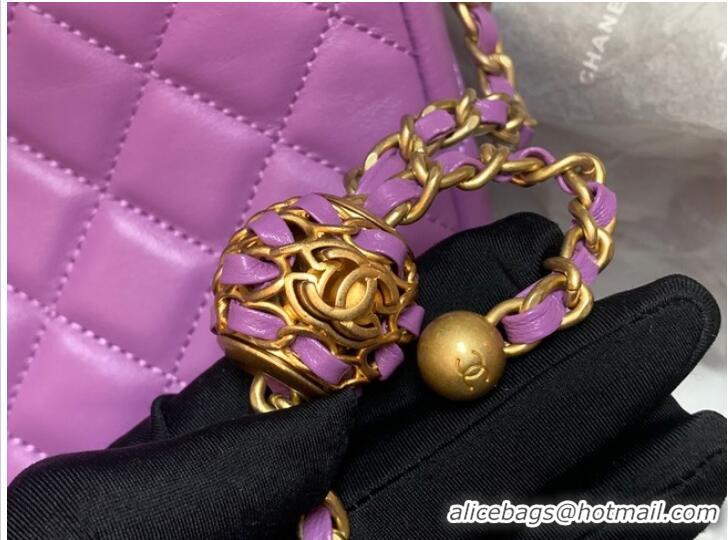 Buy Discount Chanel mini Shoulder Bag Lambskin&Gold-Tone Metal AS3259 purple