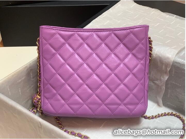 Buy Discount Chanel mini Shoulder Bag Lambskin&Gold-Tone Metal AS3259 purple