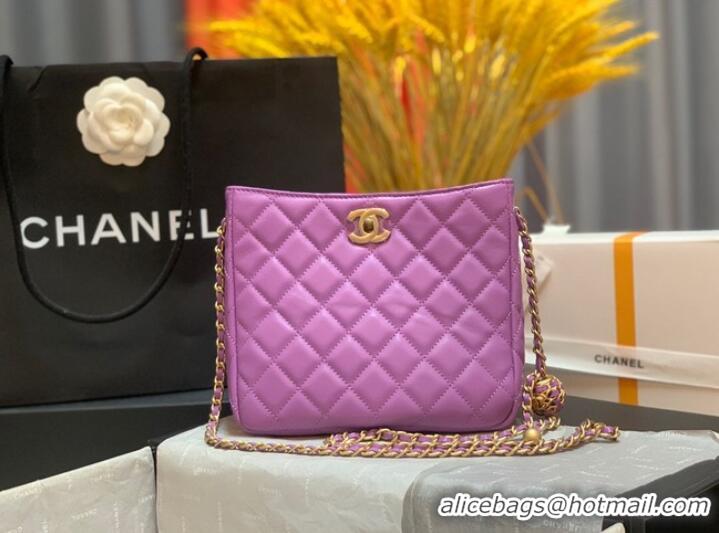 Buy Discount Chanel mini Shoulder Bag Lambskin&Gold-Tone Metal AS3259 purple