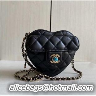 Classic Chanel 2022S Love Heart Original Lambskin Crossbody Chain Mini Bag AS3191 Black