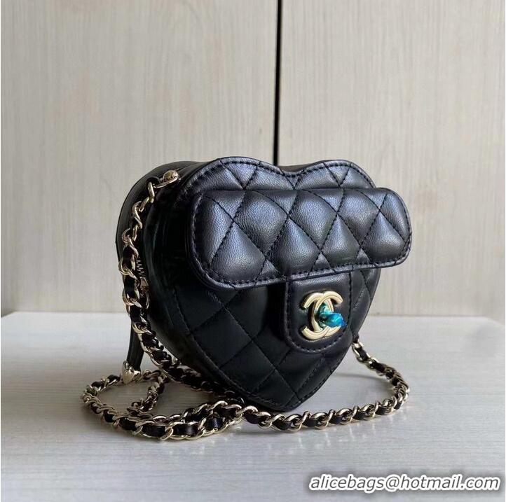 Classic Chanel 2022S Love Heart Original Lambskin Crossbody Chain Mini Bag AS3191 Black