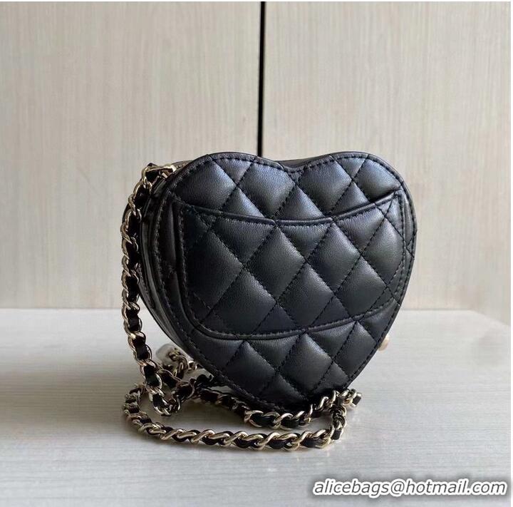 Classic Chanel 2022S Love Heart Original Lambskin Crossbody Chain Mini Bag AS3191 Black