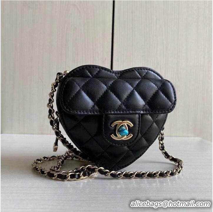 Classic Chanel 2022S Love Heart Original Lambskin Crossbody Chain Mini Bag AS3191 Black