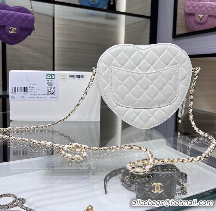 Affordable Price Chanel 2022S Love Heart Original Lambskin Crossbody Chain Bag AS3191Y White