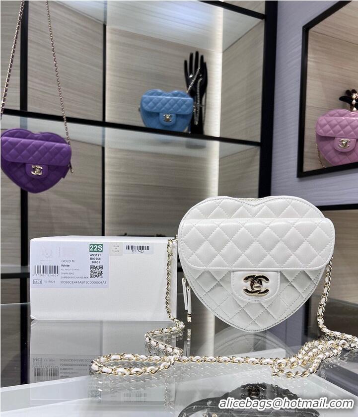 Affordable Price Chanel 2022S Love Heart Original Lambskin Crossbody Chain Bag AS3191Y White