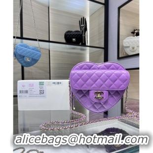 Good Product Chanel 2022S Love Heart Original Lambskin Crossbody Chain Bag AS3191Y Purple