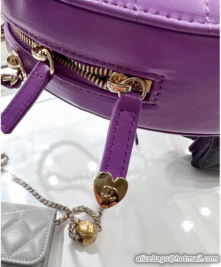 Good Product Chanel 2022S Love Heart Original Lambskin Crossbody Chain Bag AS3191Y Purple