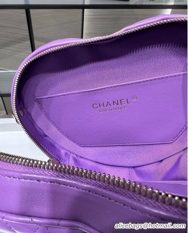 Good Product Chanel 2022S Love Heart Original Lambskin Crossbody Chain Bag AS3191Y Purple