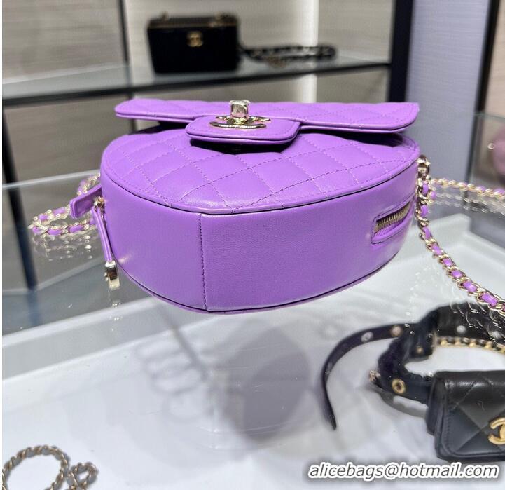 Good Product Chanel 2022S Love Heart Original Lambskin Crossbody Chain Bag AS3191Y Purple