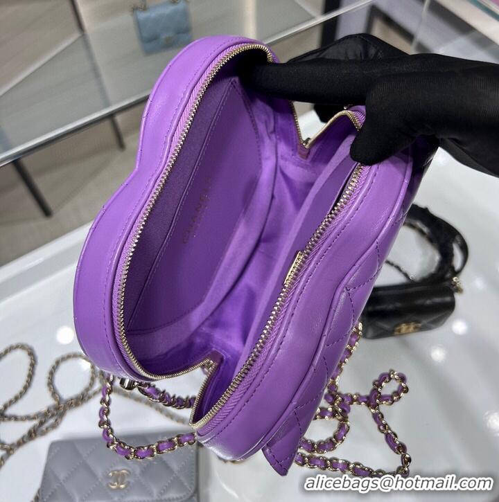 Good Product Chanel 2022S Love Heart Original Lambskin Crossbody Chain Bag AS3191Y Purple