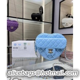 Purchase Grade Chanel 2022S Love Heart Original Lambskin Crossbody Chain Bag AS3191Y Blue