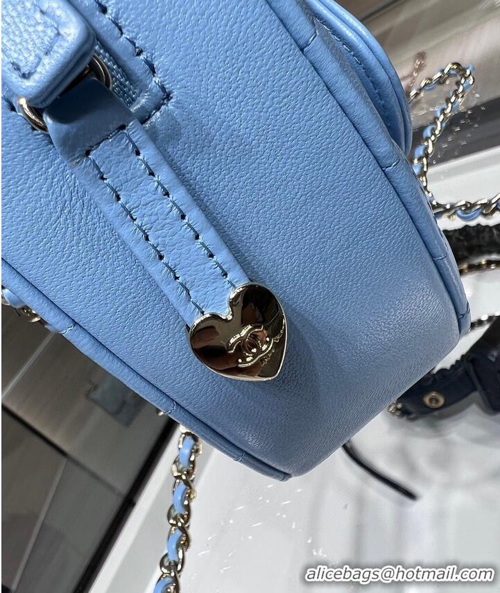 Purchase Grade Chanel 2022S Love Heart Original Lambskin Crossbody Chain Bag AS3191Y Blue