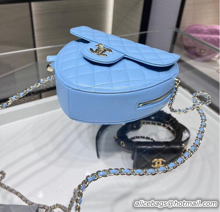 Purchase Grade Chanel 2022S Love Heart Original Lambskin Crossbody Chain Bag AS3191Y Blue