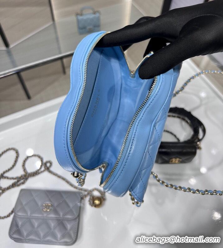 Purchase Grade Chanel 2022S Love Heart Original Lambskin Crossbody Chain Bag AS3191Y Blue